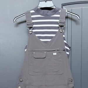 Duluth Gray Overalls with Striped Coordinating body Suit